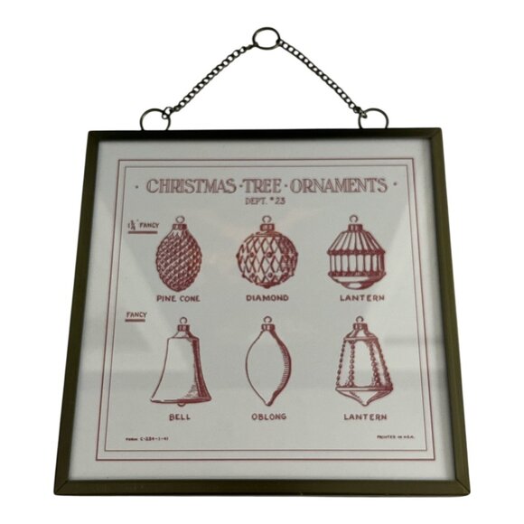 Christmas Tree Ornaments Framed Wall Art – 7x7 Vintage-Style Print with Chain Ha - Picture 1 of 3